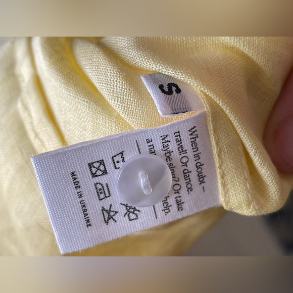 NWOT Sleeper Women's Yellow Linen Button Front Self-Tie Brigitte Dress Size S - Picture 9 of 11
